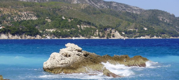 The Aegean Sea at the beach of Kokkari, island of Samos, Greece
