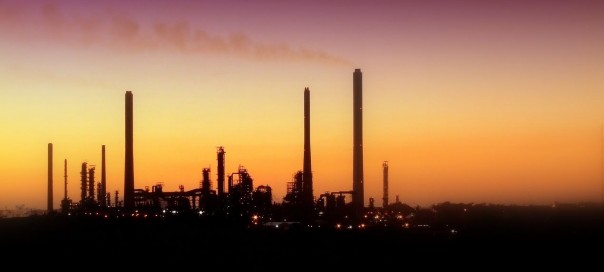 oil refinery on a sunset or sunrise background